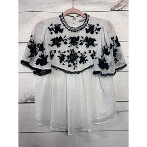 Flowing White and Black Floral Women's Top